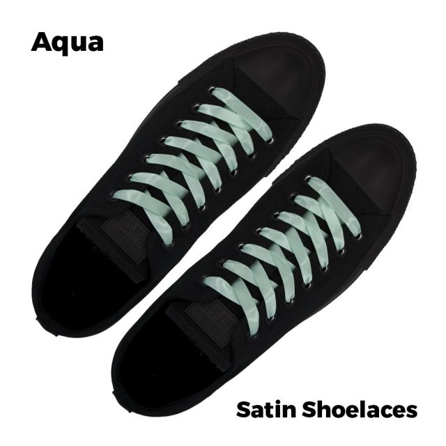 Satin Ribbon Shoelaces Flat Aqua - 100cm Length - 1cm Width