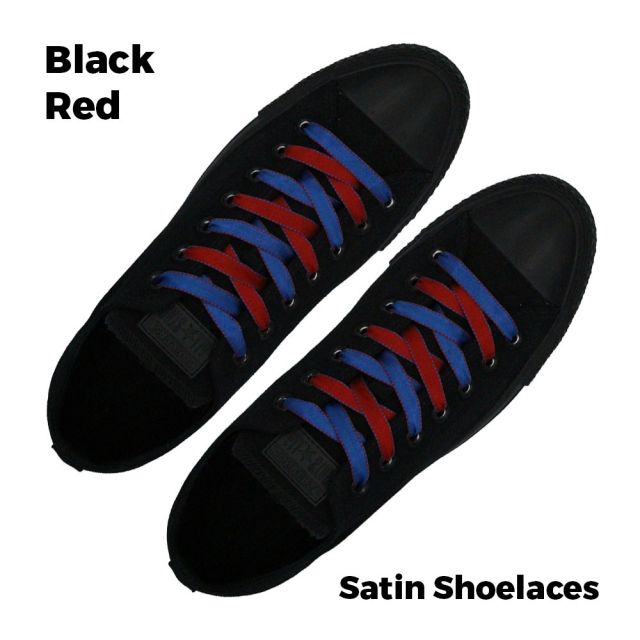 Satin Ribbon Shoelaces Two Tone Flat Blue Red - 100cm Length - 1cm Width