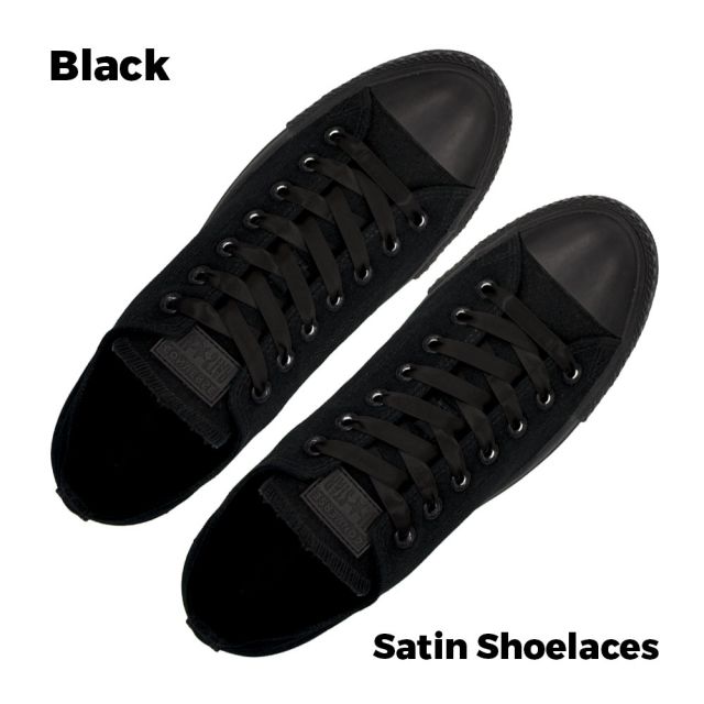 Satin Ribbon Shoelaces Flat Black - 100cm Length - 1cm Width