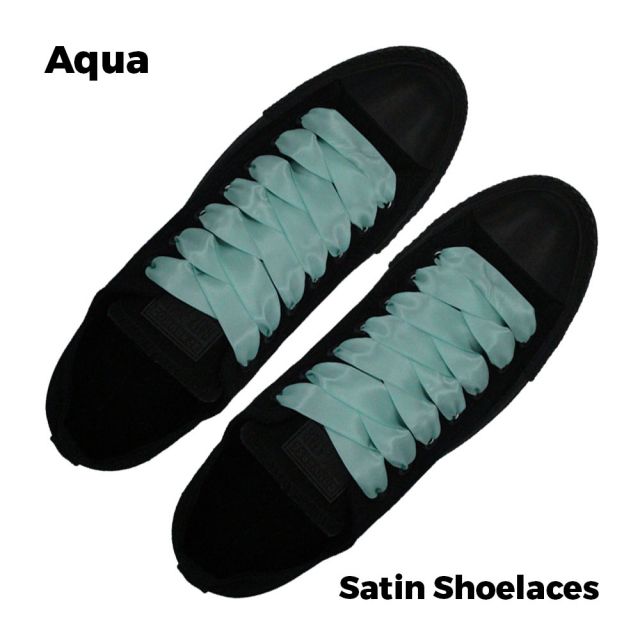 Satin Ribbon Shoelaces Flat Aqua - 100cm Length - 2cm Width