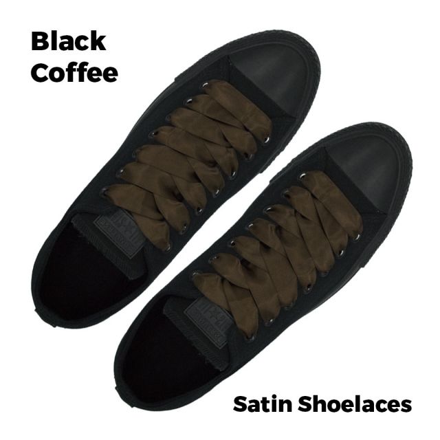 Satin Ribbon Shoelaces Flat Black Coffee - 100cm Length - 2cm Width