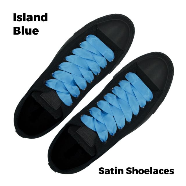 Satin Ribbon Shoelaces Flat Island Blue - 100cm Length - 2cm Width
