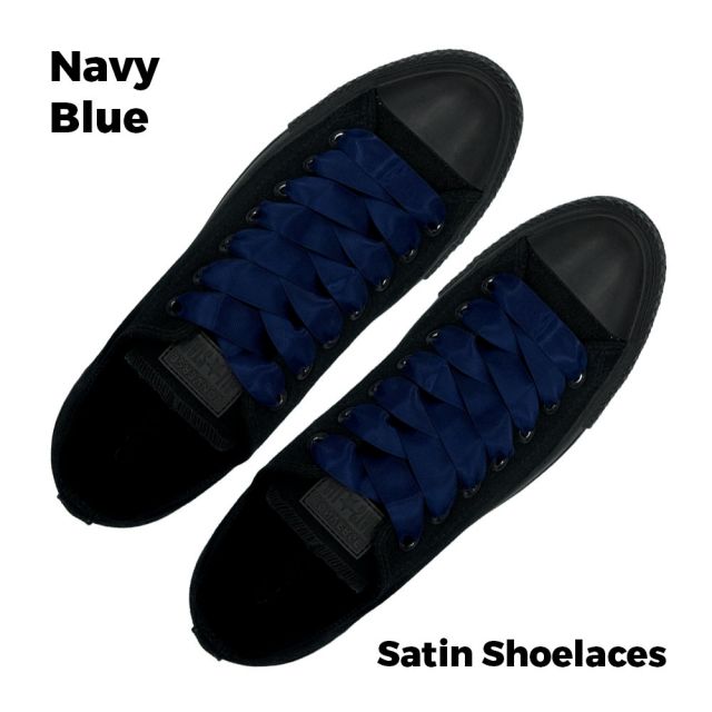 Satin Ribbon Shoelaces Flat Navy Blue - 100cm Length - 2cm Width