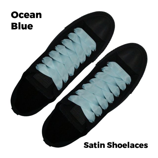 Satin Ribbon Shoelaces Flat Ocean Blue - 100cm Length - 2cm Width