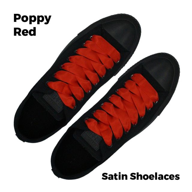 Satin Ribbon Shoelaces Flat Poppy Red - 100cm Length - 2cm Width