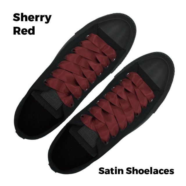 Satin Ribbon Shoelaces Flat Sherry Red - 100cm Length - 2cm Width