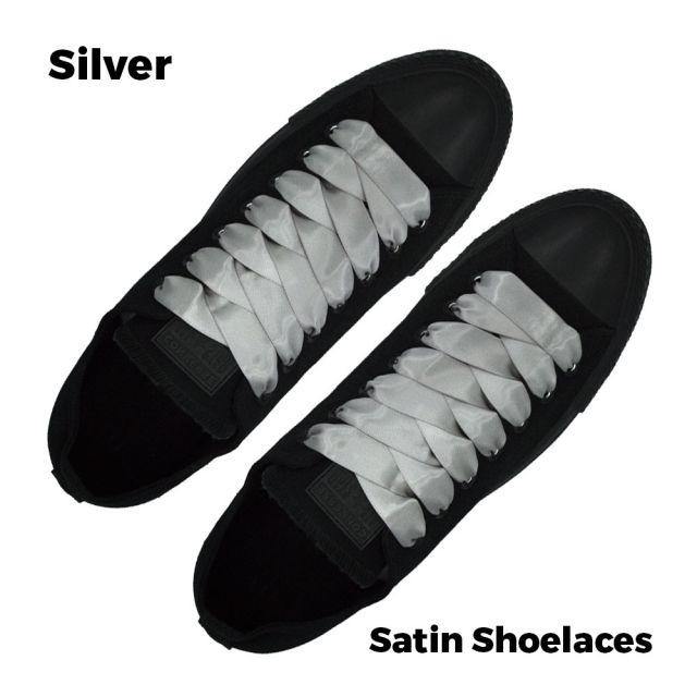 Satin Ribbon Shoelaces Flat Silver - 100cm Length - 2cm Width