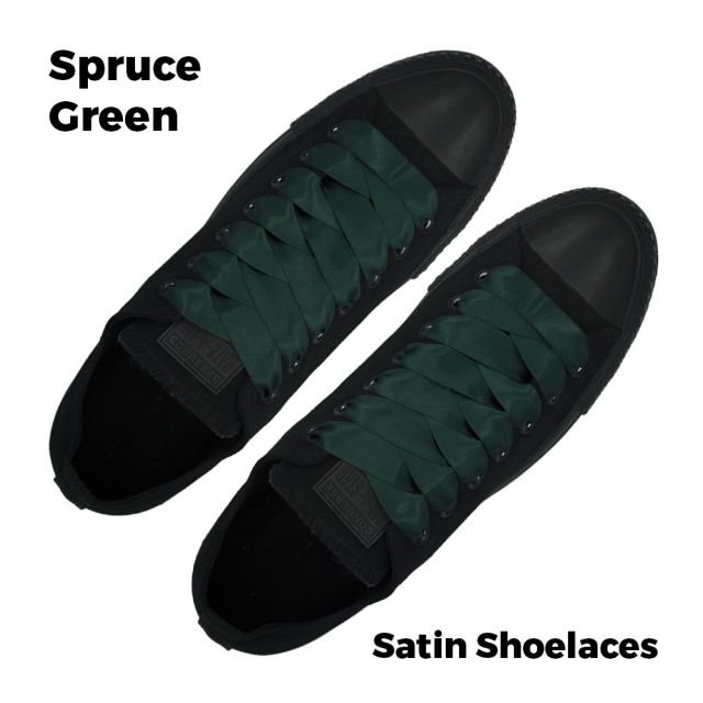 Satin Ribbon Shoelaces Flat Spruce Green - 100cm Length - 2cm Width