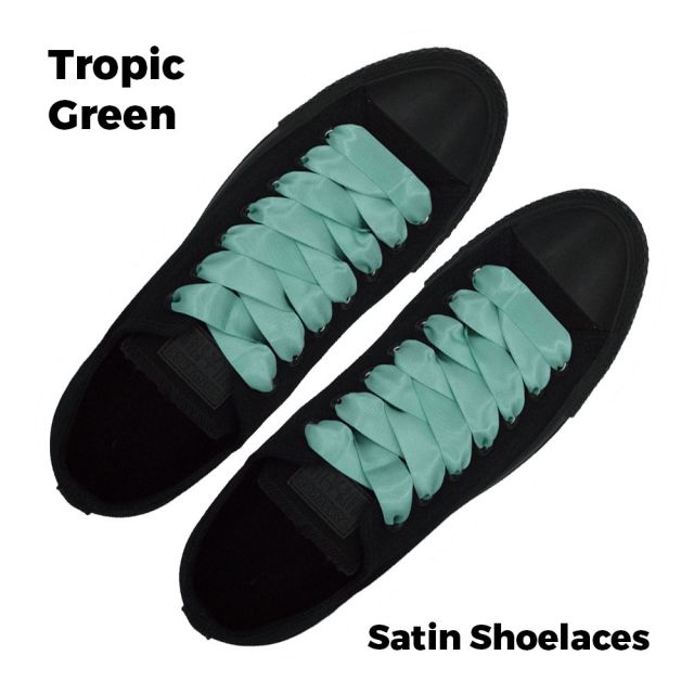 Satin Ribbon Shoelaces Flat Tropic Green - 100cm Length - 2cm Width