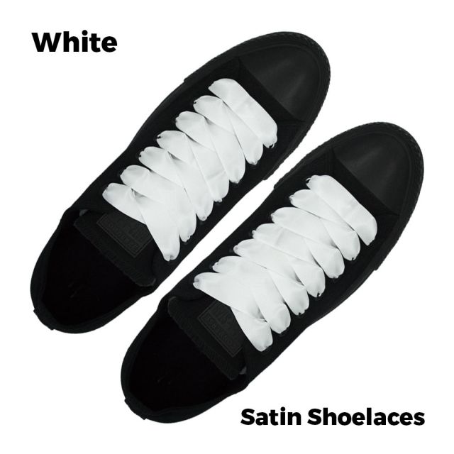 Satin Ribbon Shoelaces Flat White - 100cm Length - 2cm Width