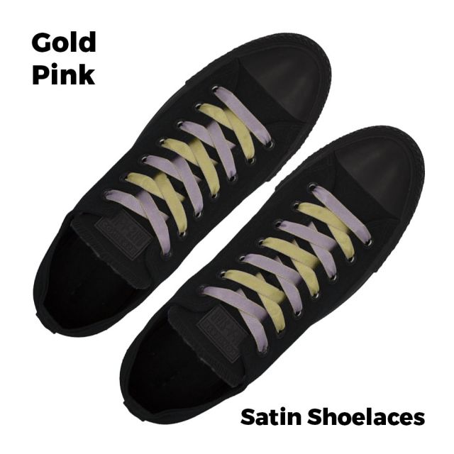 Satin Ribbon Shoelaces Flat Pink Gold - 100cm Length - 1cm Width