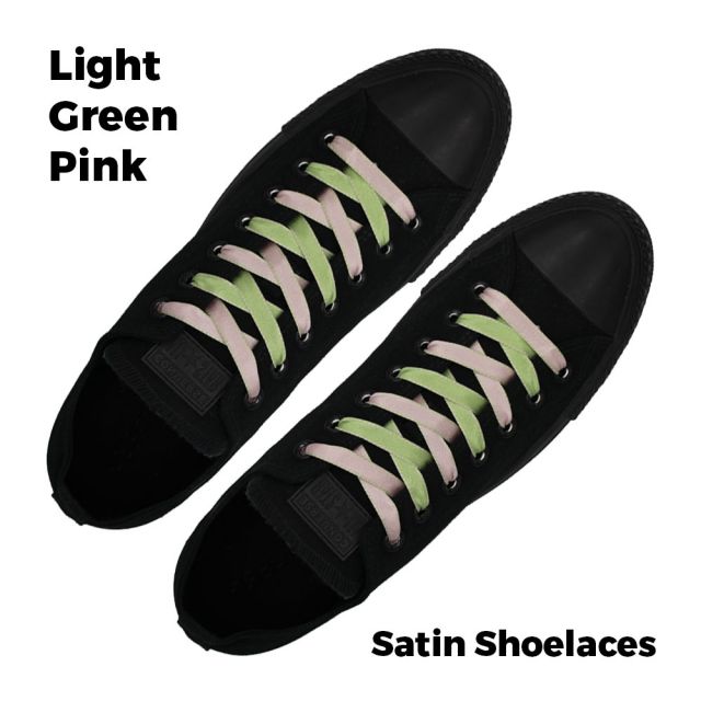 Satin Ribbon Shoelaces Two Tone Flat Light Green Pink - 100cm Length - 1cm Width