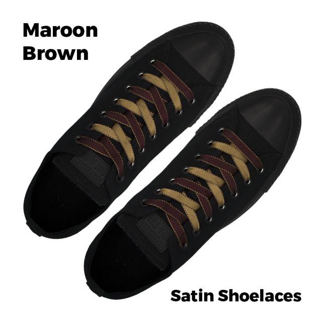 Satin Ribbon Shoelaces Two Tone Flat Maroon Brown - 100cm Length - 1cm Width
