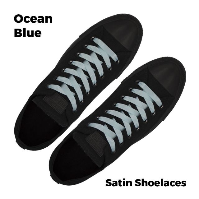 Satin Ribbon Shoelaces Flat Ocean Blue - 100cm Length - 1cm Width