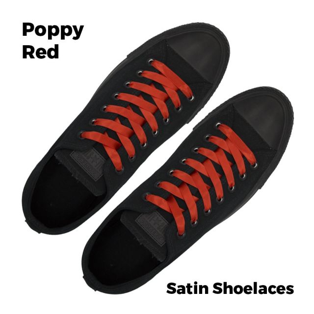 Satin Ribbon Shoelaces Flat Poppy Red - 100cm Length - 1cm Width