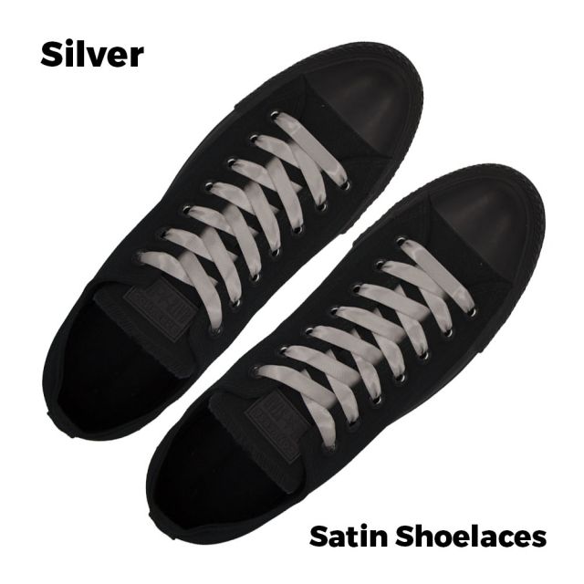 Satin Ribbon Shoelaces Flat Silver - 100cm Length - 1cm Width