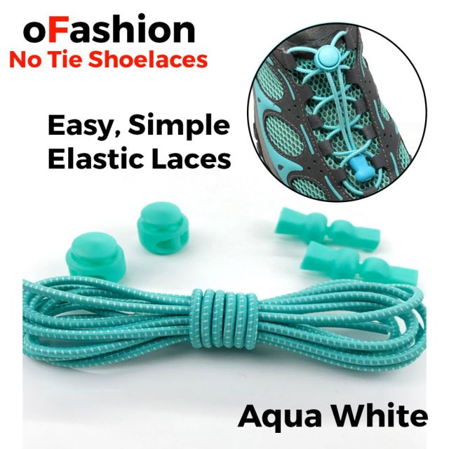 Smart Lock Elastic Shoelaces Aqua White Stripes