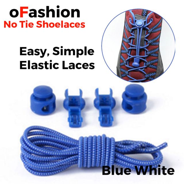 Smart Lock Elastic Shoelaces Blue White Stripes - Main Banner