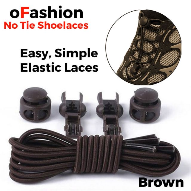 Smart Lock Elastic Shoelaces Brown - Button and End Caps - Main Page