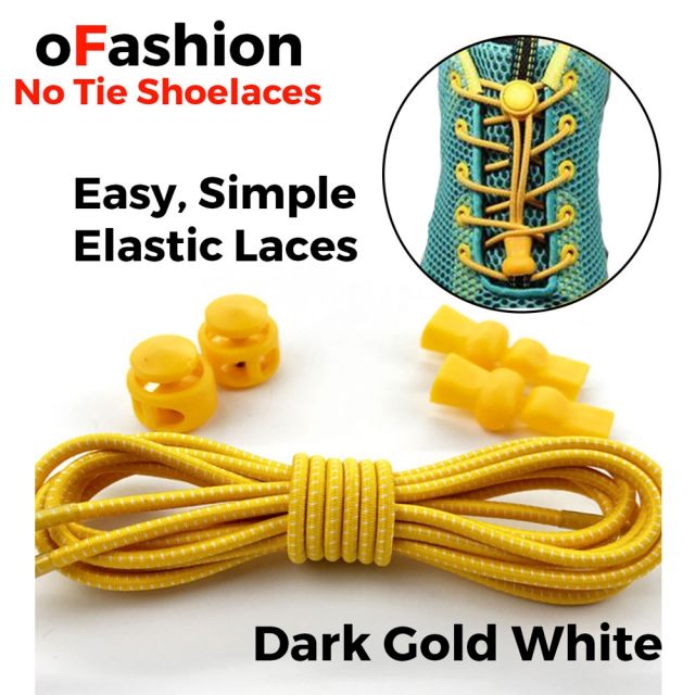 Smart Lock Elastic Shoelaces Dark Gold White Stripes