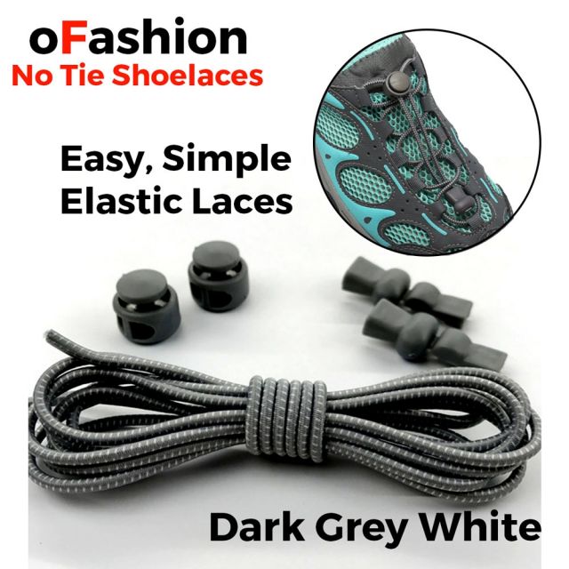 Smart Lock Elastic Shoelaces Dark Grey White Stripes