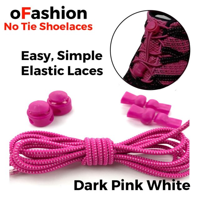 Smart Lock Elastic Shoelaces Dark Pink White Stripes