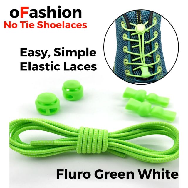 Smart Lock Elastic Shoelaces Fluro Green White Stripes