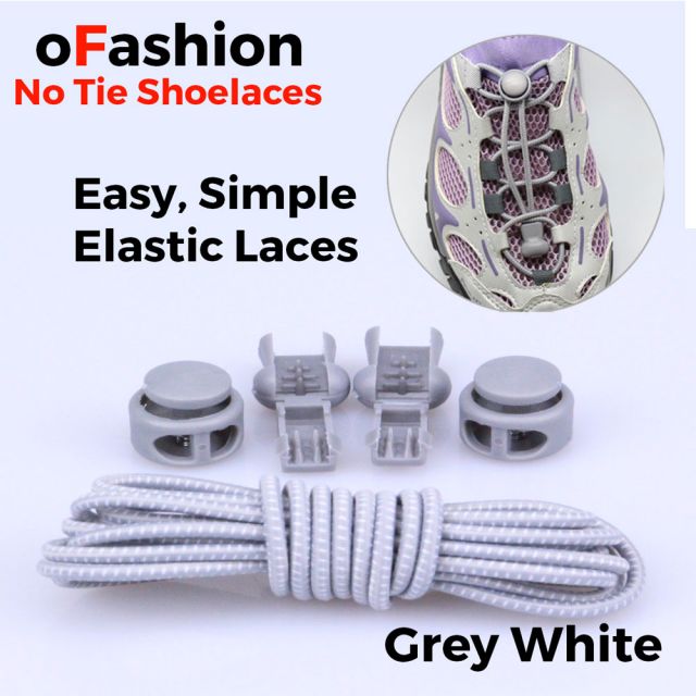 Smart Lock Elastic Shoelaces Grey White Stripes - Main Banner