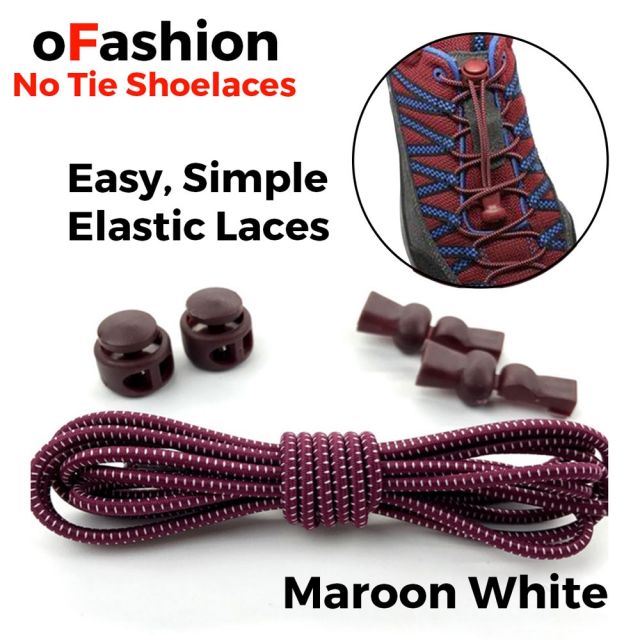 Smart Lock Elastic Shoelaces Maroon White Stripes