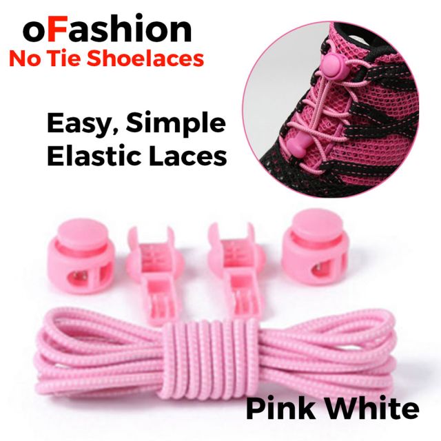 Smart Lock Elastic Shoelaces Pink White Stripes - Main Banner