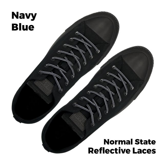 Two Tone Reflective Bootlace Shoelace Navy Blue Grey 100cm - Ø4mm STRIPE