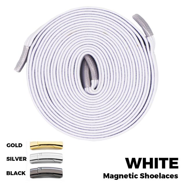 White Magnetic Shoelace Lock Flat Elastic No Tie Laces
