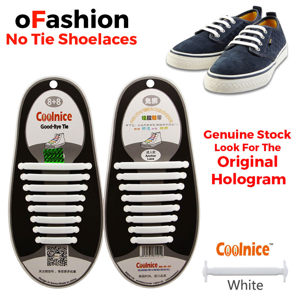 No Tie Shoelaces Silicone White 16 Pieces