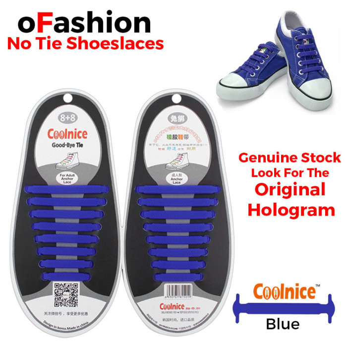 No Tie Shoelaces Silicone Blue 16 Pieces - Original