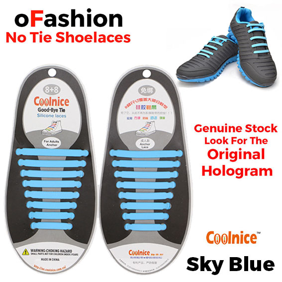 No Tie Shoelaces Silicone - Sky Blue 16 Pieces for Adults - Single Back