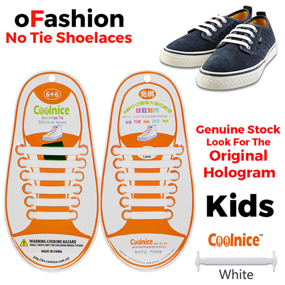 No Tie Shoelaces Silicone - White 12 Pieces for Kids