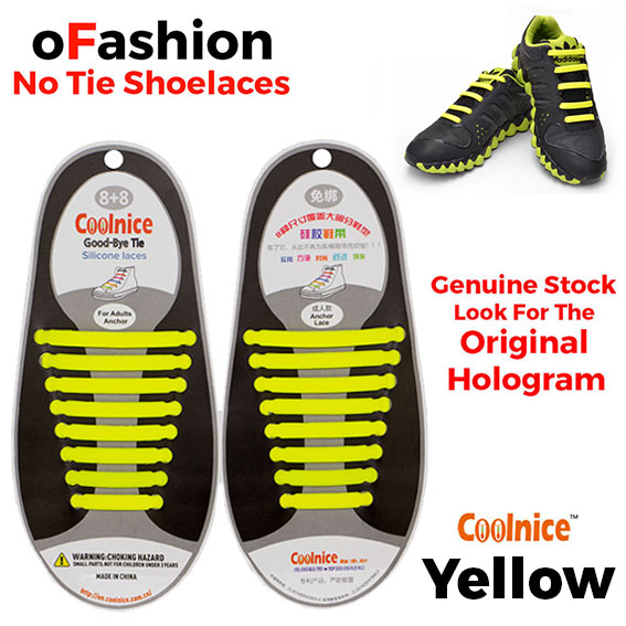 No Tie Shoelaces Silicone - Yellow 16 Pieces for Adults - Main