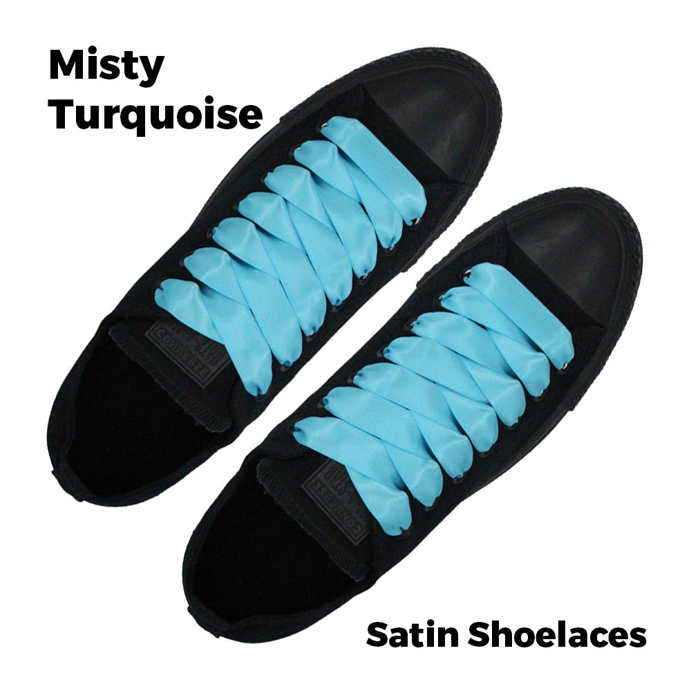 Satin Ribbon Shoelaces Flat Misty Turquoise - 100cm Length - 2cm Width