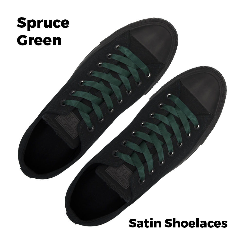 Satin Ribbon Shoelaces Flat Spruce Green - 100cm Length - 1cm Width