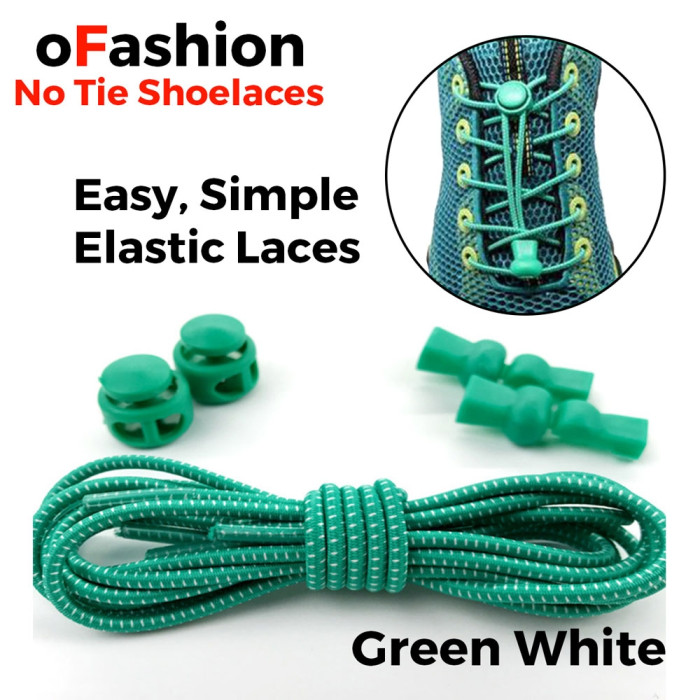 Smart Lock Elastic Shoelaces Green White Stripes