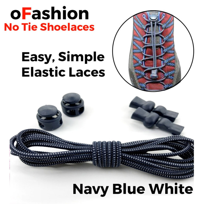 Smart Lock Elastic Shoelaces Navy Blue White Stripes Smart Lock Elastic Shoelaces Navy Blue White Stripes