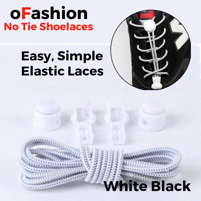 Smart Lock Elastic Shoelaces White Black Stripes - Main Banner Smart Lock Elastic Shoelaces White Black Stripes - Main Banner