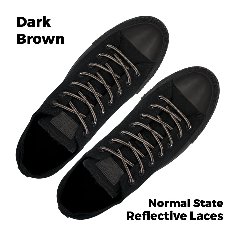 Two Tone Reflective Bootlace Shoelace Dark Brown Grey 100cm - Ø4mm STRIPE