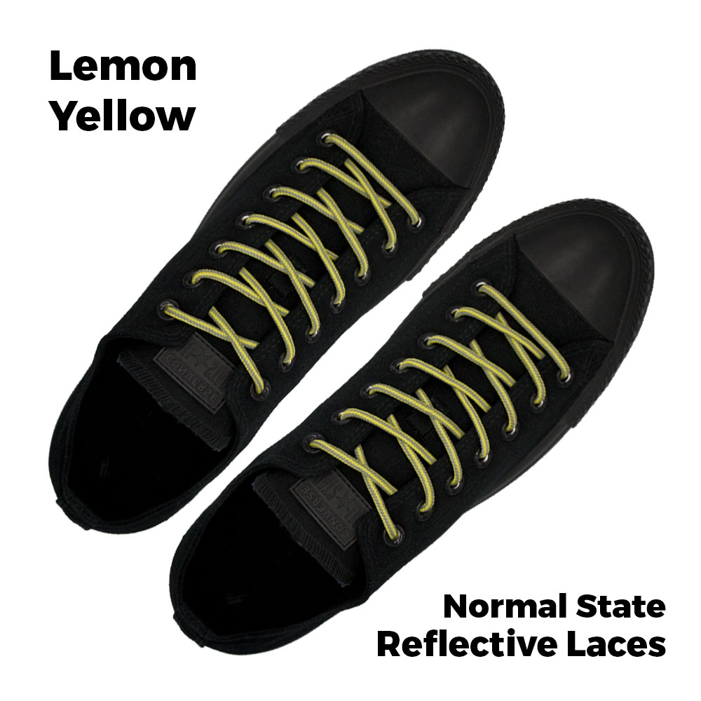 Two Tone Reflective Bootlace Shoelace Lemon Yellow Grey 100cm - Ø4mm STRIPE