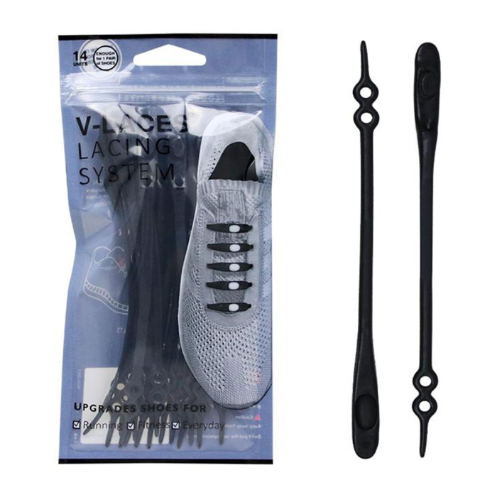 V Laces No Tie Shoelace - Black 14 Pieces