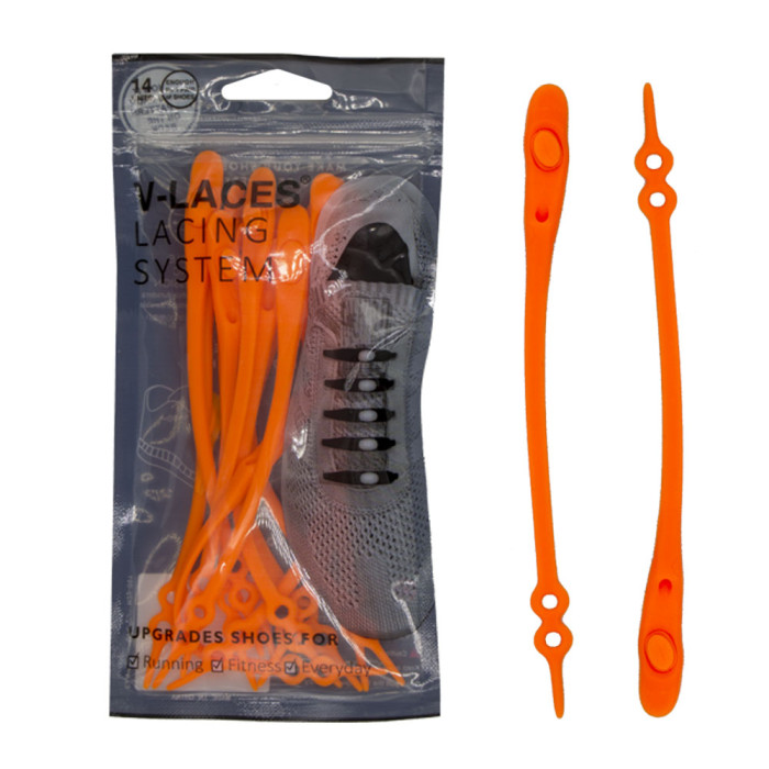 Kids & Adults V Laces No Tie Shoelace - Orange 14 Pieces