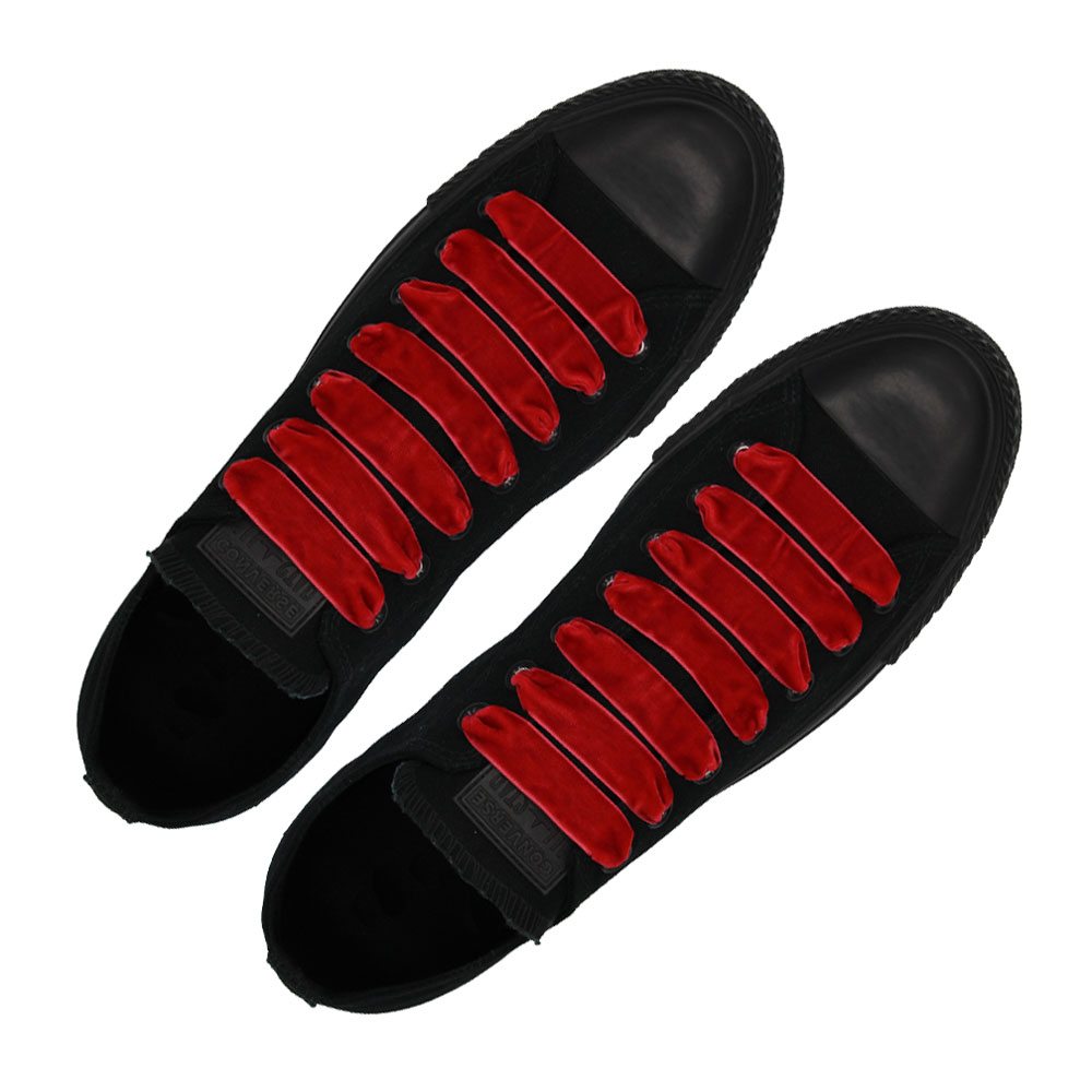 Velvet Ribbon Shoelaces - Red L: 80cm W: 1.5cm oFashion