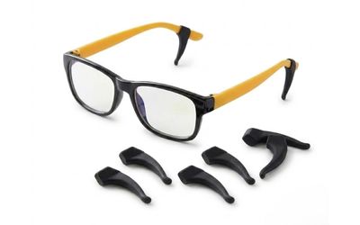 Anti-slip ear hooks fitted to glasses with additional black ear hook accessories