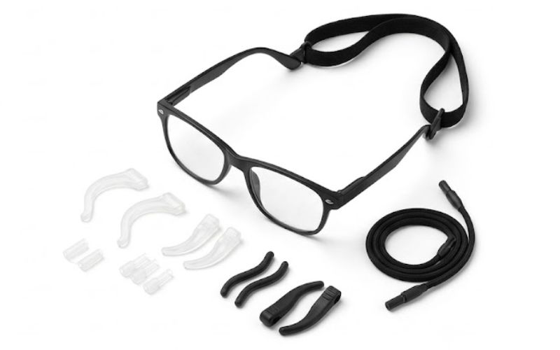 Glasses accessories including straps, cords, ear hooks and ear tubes