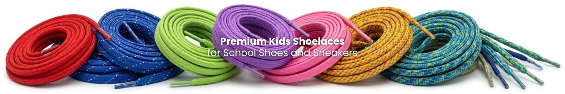 Colourful kids’ shoelaces for school shoes, sneakers and sports shoes